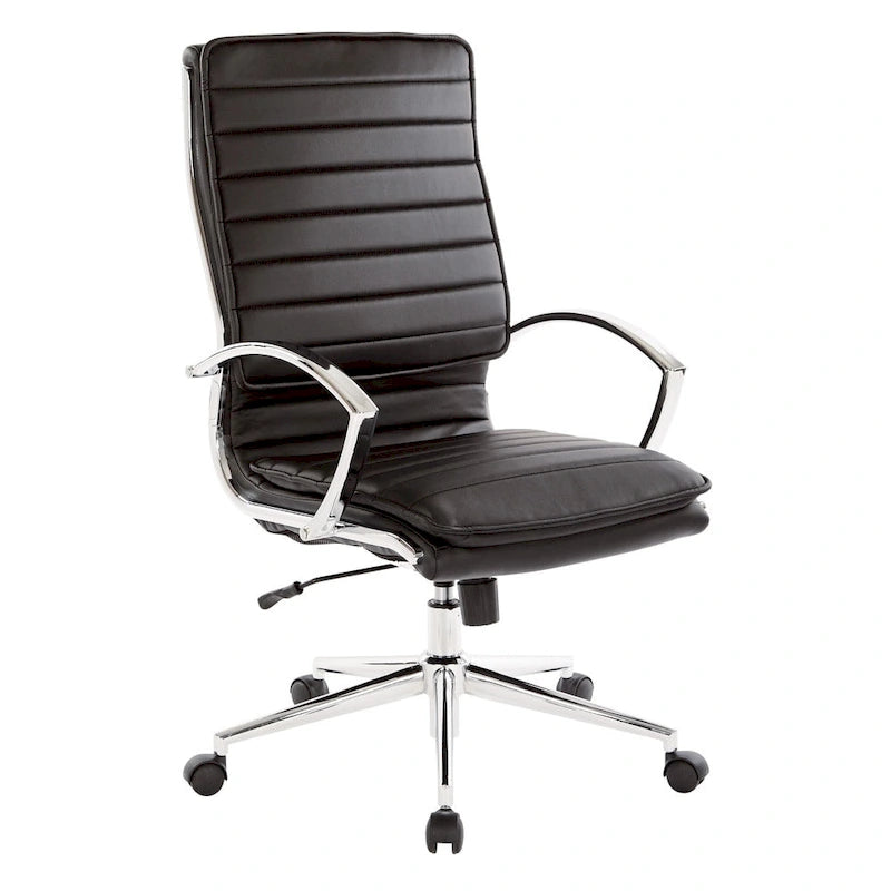 High Back Professional Managers Faux Leather Chair with Chrome Base and Removable Sleeves 7