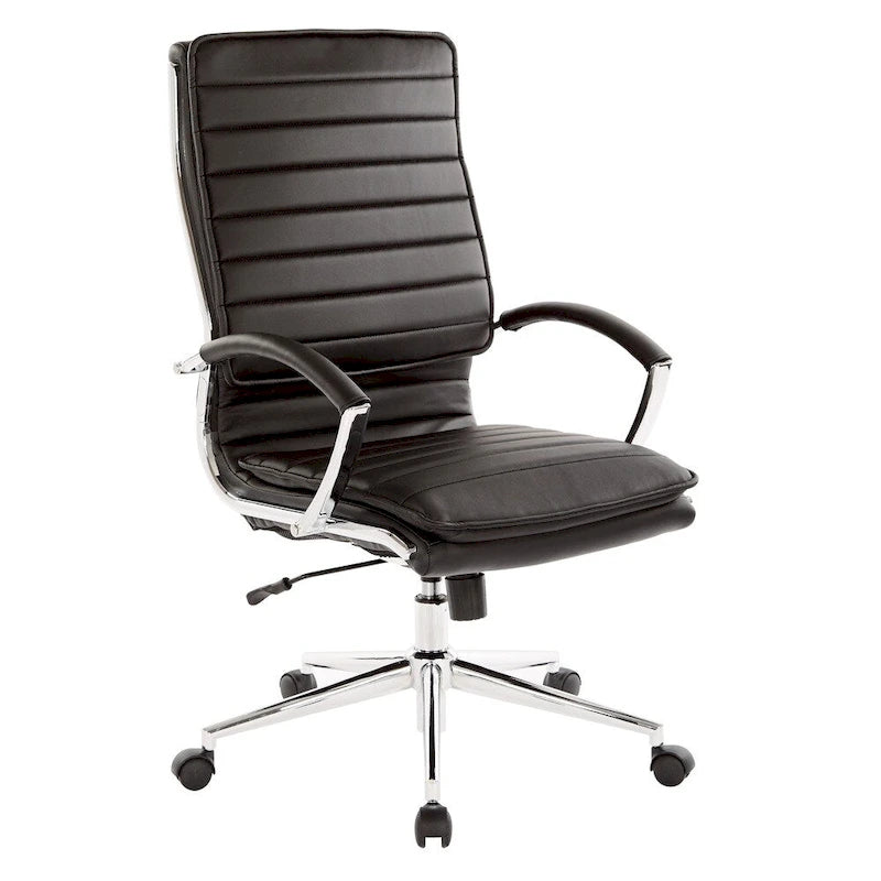 High Back Professional Managers Faux Leather Chair with Chrome Base and Removable Sleeves 8