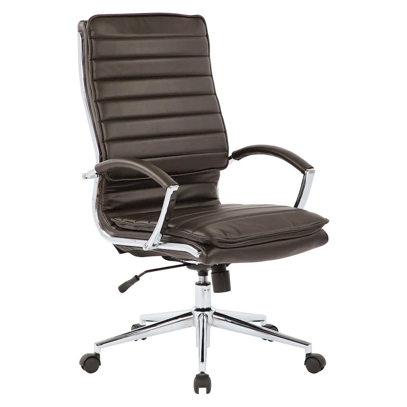 High Back Professional Managers Faux Leather Chair with Chrome Base and Removable Sleeves 12