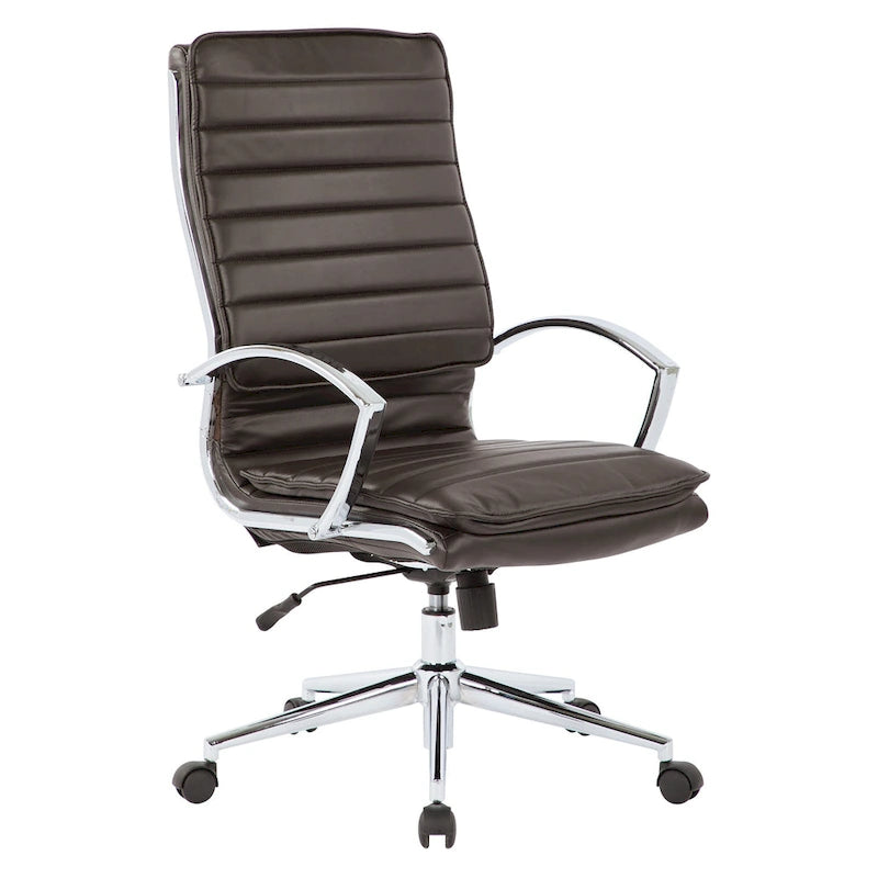 High Back Professional Managers Faux Leather Chair with Chrome Base and Removable Sleeves 21