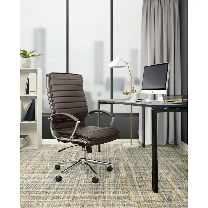 High Back Professional Managers Faux Leather Chair with Chrome Base and Removable Sleeves 24