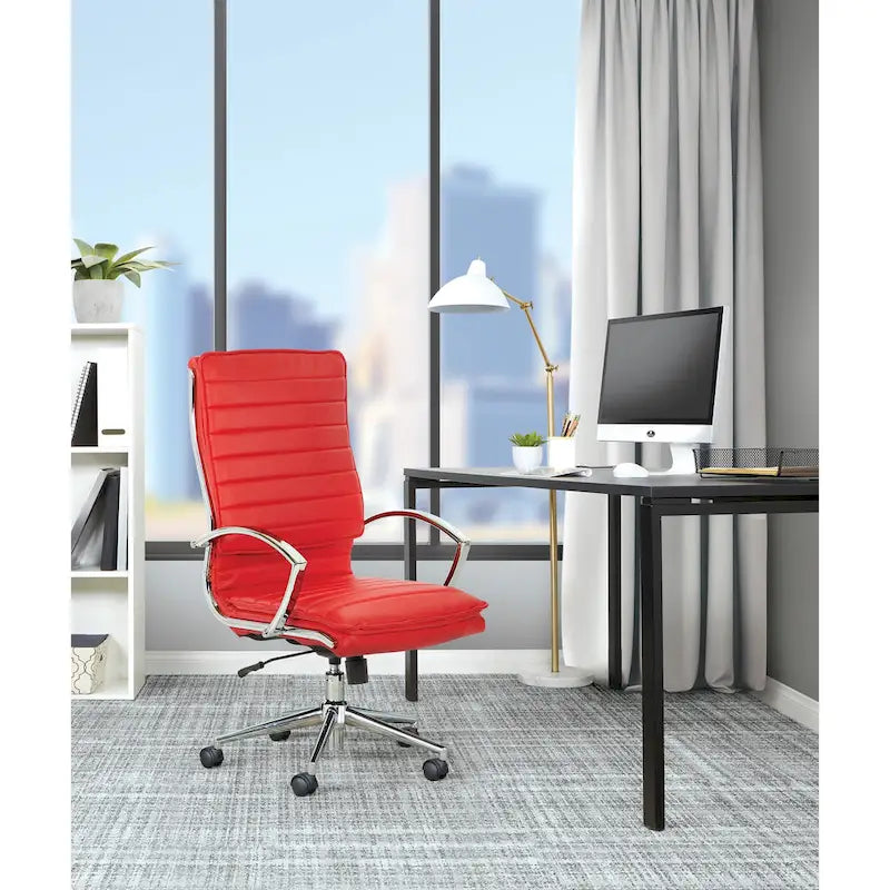 High Back Professional Managers Faux Leather Chair with Chrome Base and Removable Sleeves 29