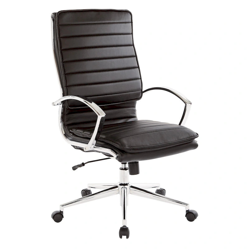 High Back Professional Managers Faux Leather Chair with Chrome Base and Removable Sleeves 30