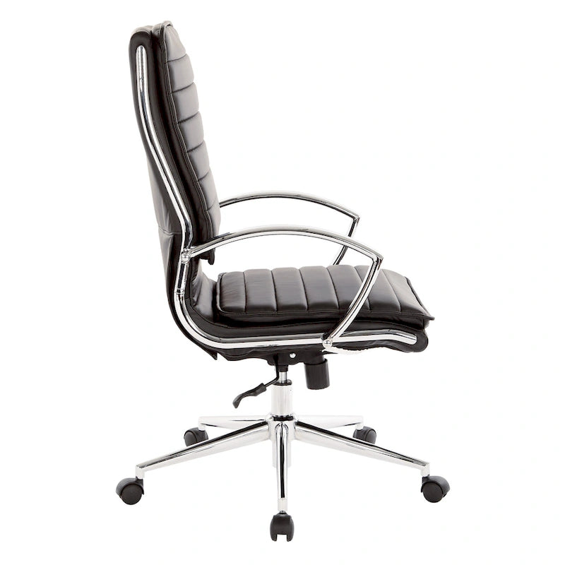High Back Professional Managers Faux Leather Chair with Chrome Base and Removable Sleeves 31