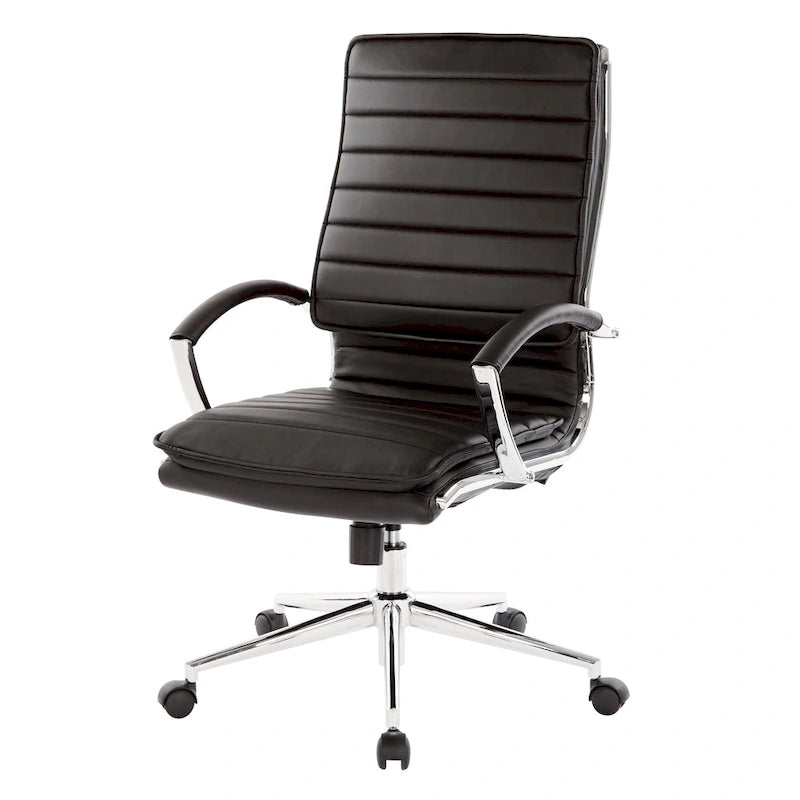 High Back Professional Managers Faux Leather Chair with Chrome Base and Removable Sleeves 33
