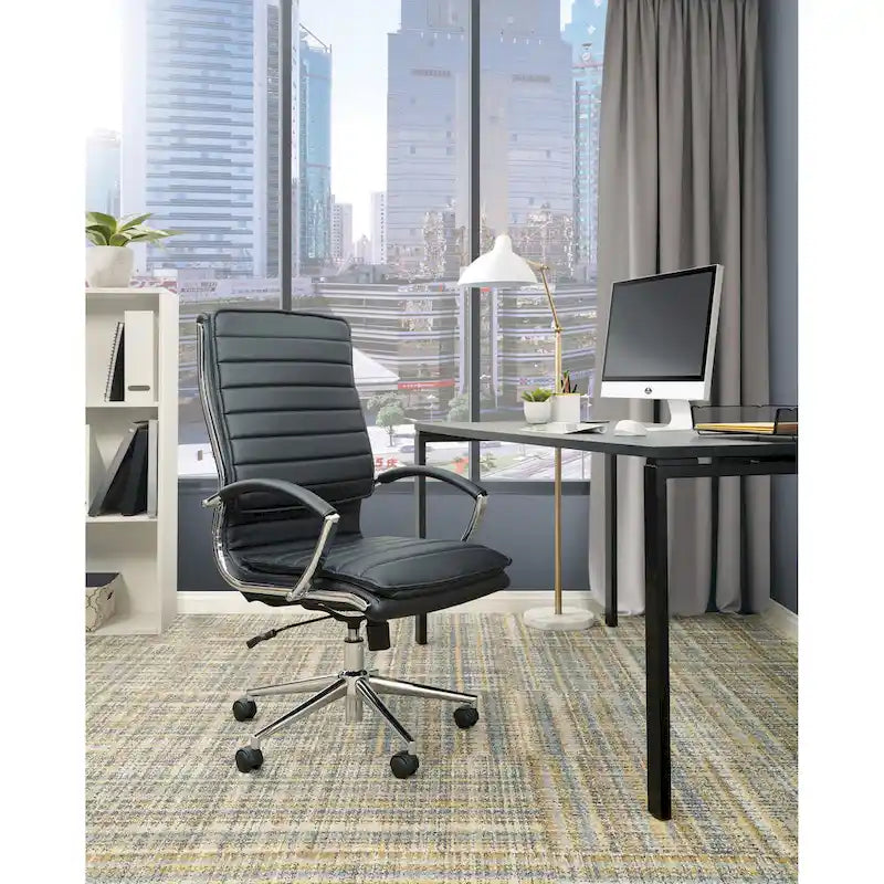 High Back Professional Managers Faux Leather Chair with Chrome Base and Removable Sleeves 34