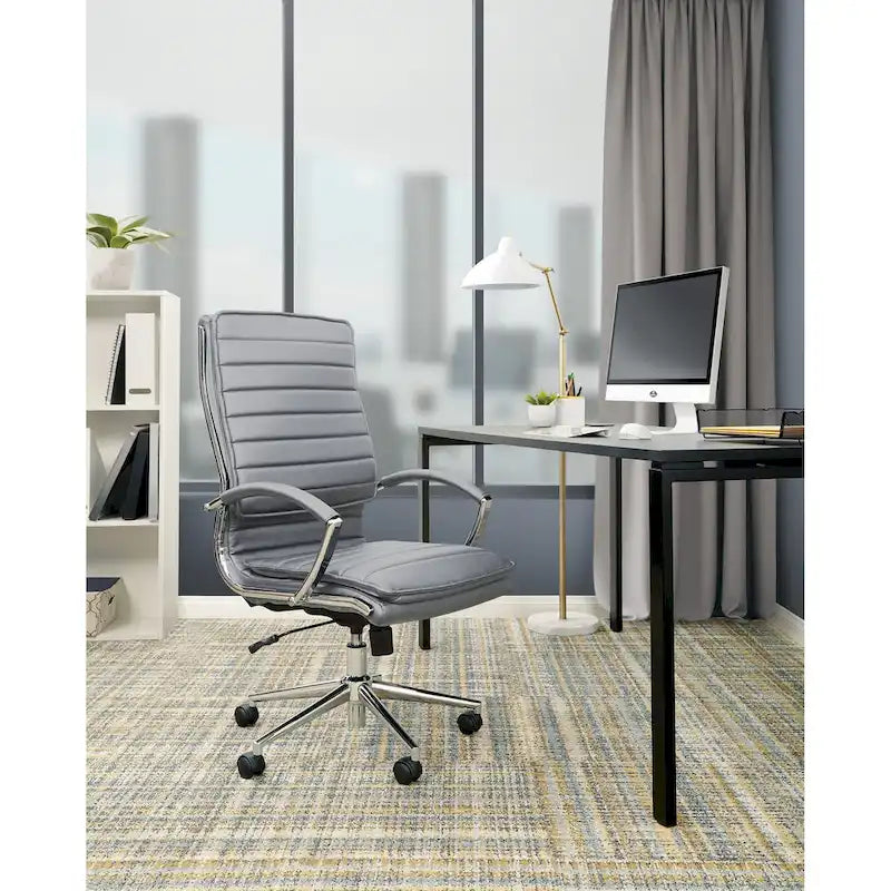 High Back Professional Managers Faux Leather Chair with Chrome Base and Removable Sleeves 38