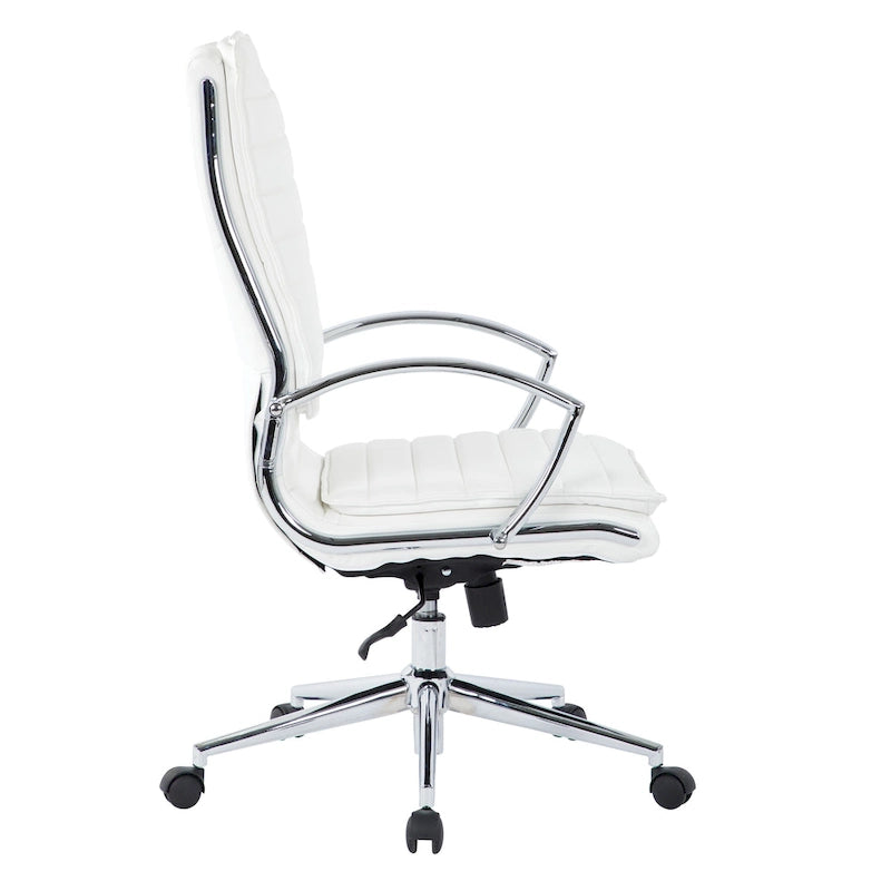 High Back Professional Managers Faux Leather Chair with Chrome Base and Removable Sleeves 40