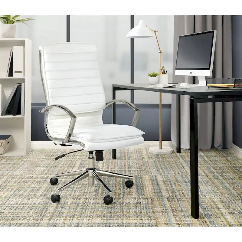 High Back Professional Managers Faux Leather Chair with Chrome Base and Removable Sleeves 43
