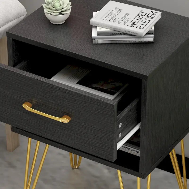 Timechee 23.6 Tall 1 - Drawer Wood Nightstand Metal Legs(1 Piece) 2