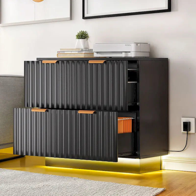 Moasis 2 Drawers File Cabinet LED Lighting Lateral Filing Cabinet for Home Office 2