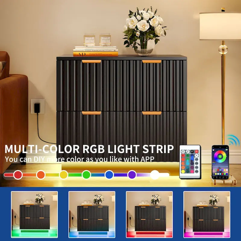 Moasis 2 Drawers File Cabinet LED Lighting Lateral Filing Cabinet for Home Office 3
