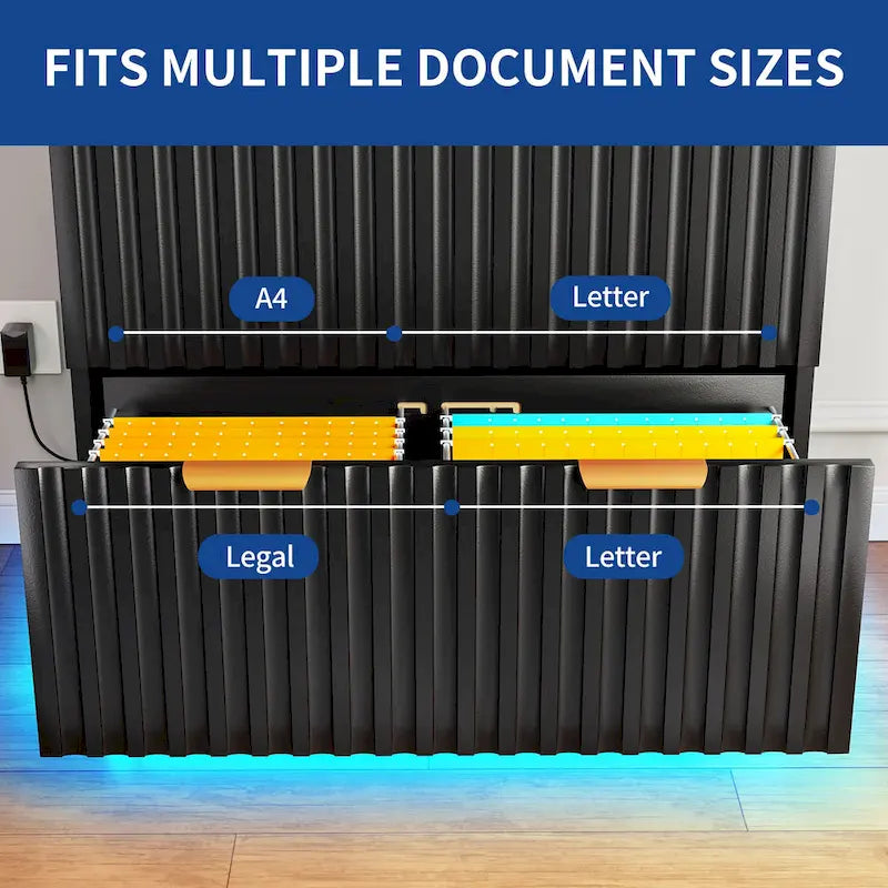 Moasis 2 Drawers File Cabinet LED Lighting Lateral Filing Cabinet for Home Office 4