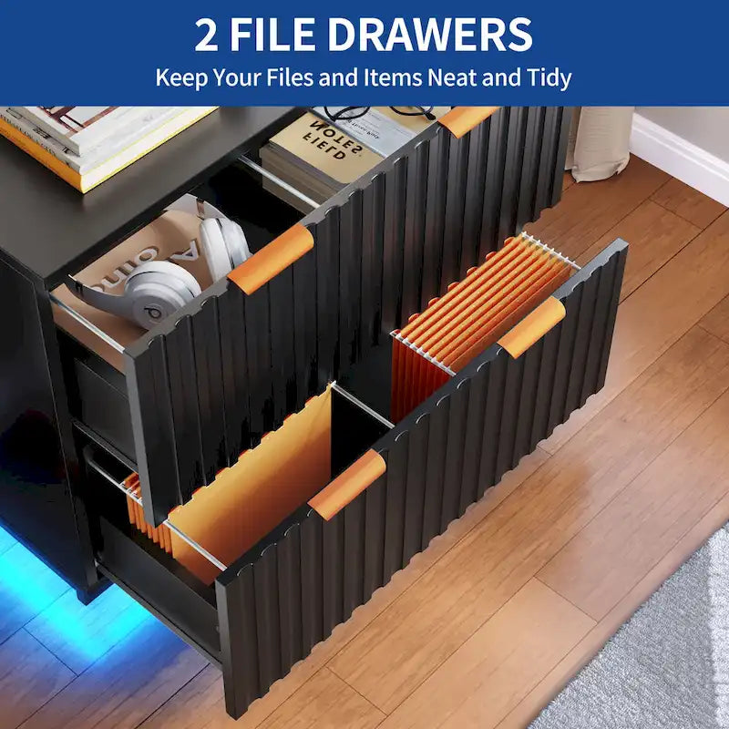 Moasis 2 Drawers File Cabinet LED Lighting Lateral Filing Cabinet for Home Office 5