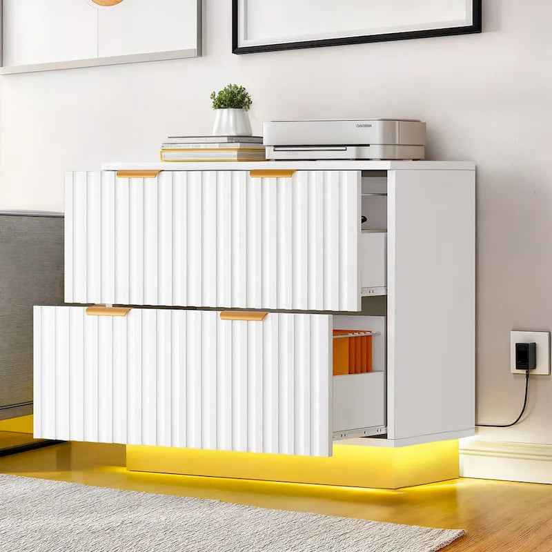 Moasis 2 Drawers File Cabinet LED Lighting Lateral Filing Cabinet for Home Office 11