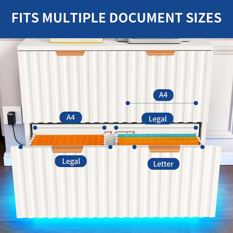 Moasis 2 Drawers File Cabinet LED Lighting Lateral Filing Cabinet for Home Office 13