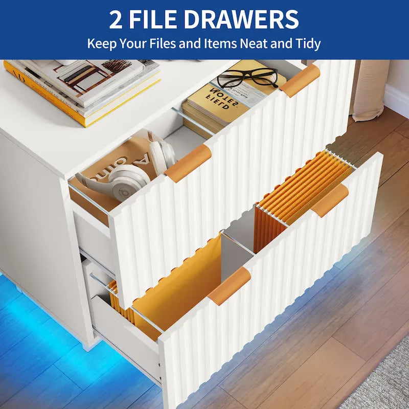 Moasis 2 Drawers File Cabinet LED Lighting Lateral Filing Cabinet for Home Office 14