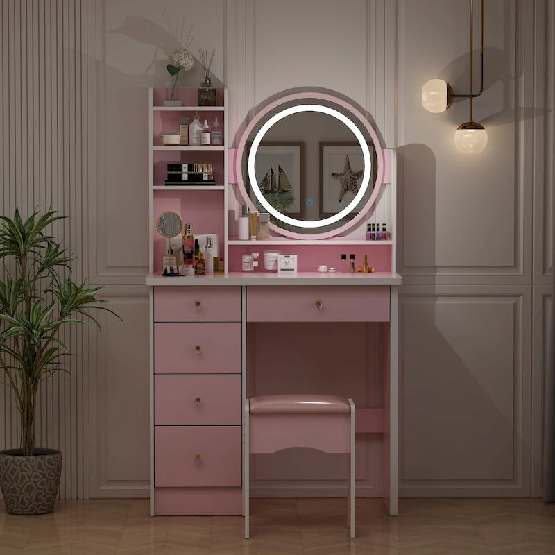 31.5 Wide Makeup Vanity Set with Stool, Mirror,3 Color Light - 31.5W 21