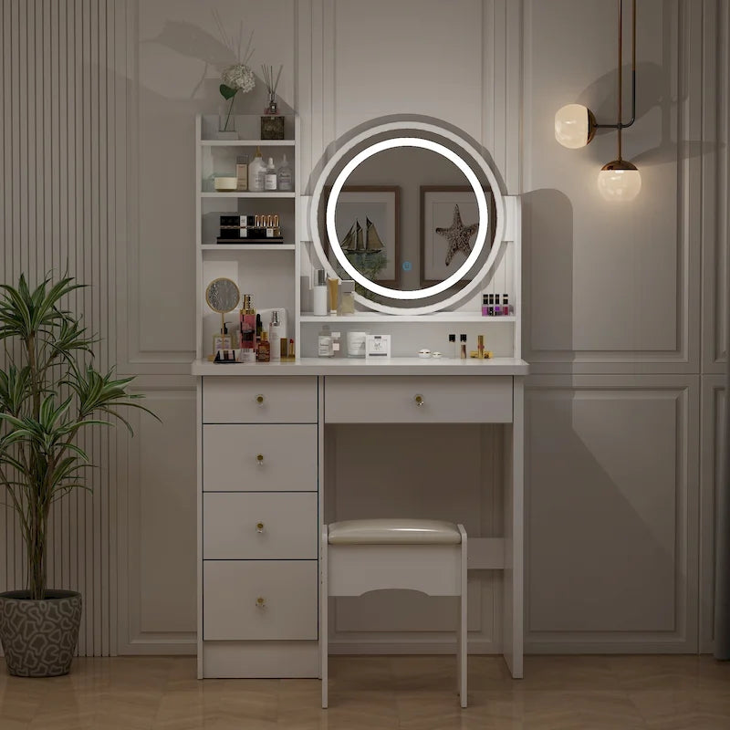 31.5 Wide Makeup Vanity Set with Stool, Mirror,3 Color Light - 31.5W 22