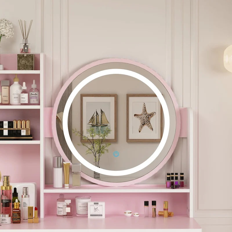 31.5 Wide Makeup Vanity Set with Stool, Mirror,3 Color Light - 31.5W 3