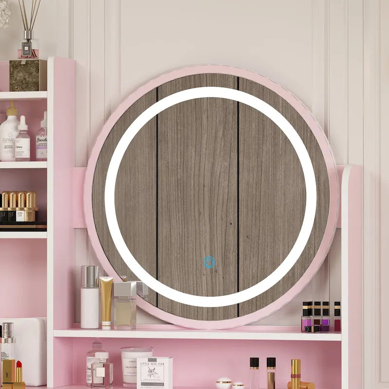 31.5 Wide Makeup Vanity Set with Stool, Mirror,3 Color Light - 31.5W 4