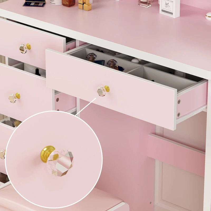 31.5 Wide Makeup Vanity Set with Stool, Mirror,3 Color Light - 31.5W 5