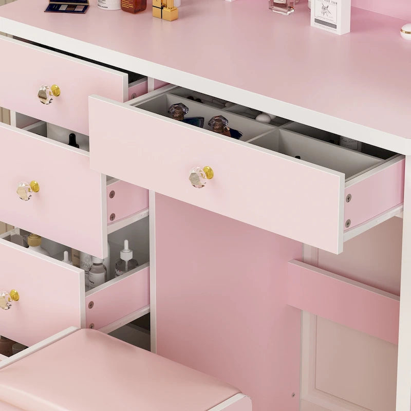 31.5 Wide Makeup Vanity Set with Stool, Mirror,3 Color Light - 31.5W 7