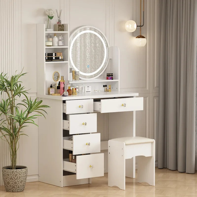 31.5 Wide Makeup Vanity Set with Stool, Mirror,3 Color Light - 31.5W 11