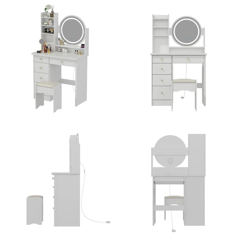 31.5 Wide Makeup Vanity Set with Stool, Mirror,3 Color Light - 31.5W 12