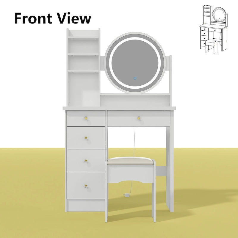 31.5 Wide Makeup Vanity Set with Stool, Mirror,3 Color Light - 31.5W 13