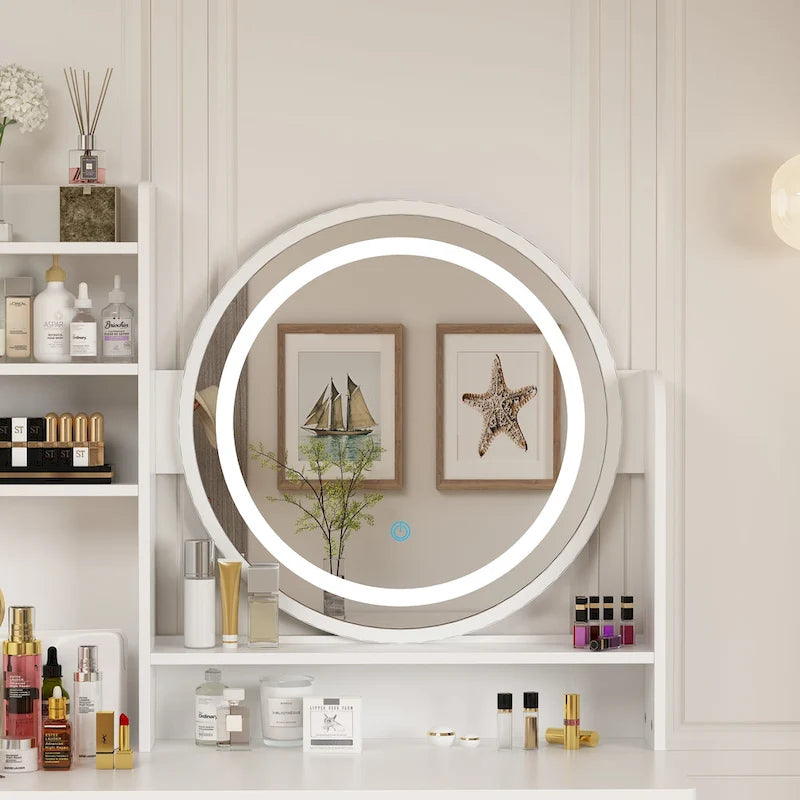 31.5 Wide Makeup Vanity Set with Stool, Mirror,3 Color Light - 31.5W 16