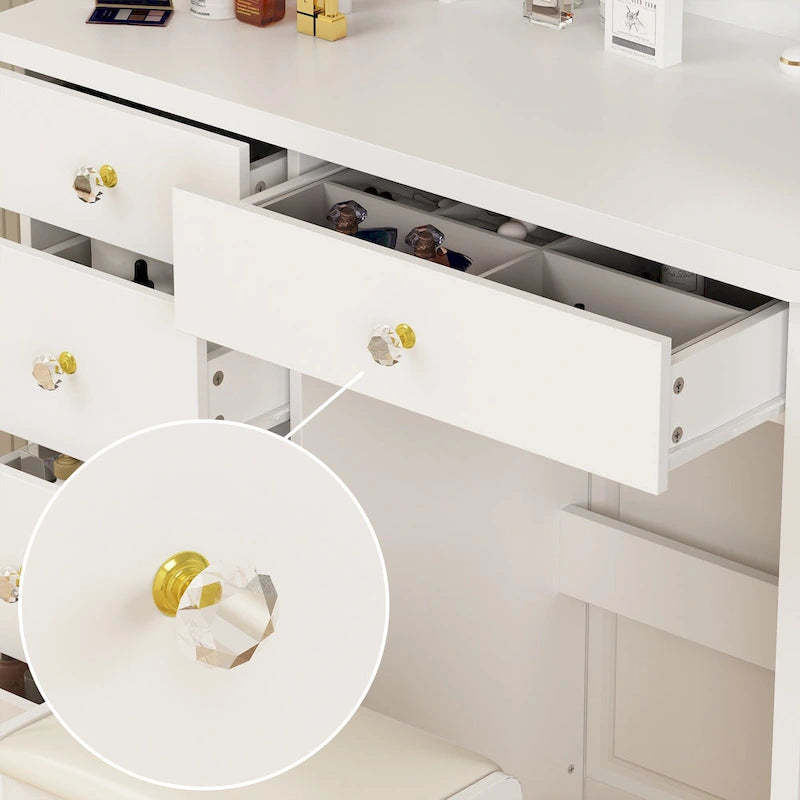 31.5 Wide Makeup Vanity Set with Stool, Mirror,3 Color Light - 31.5W 18