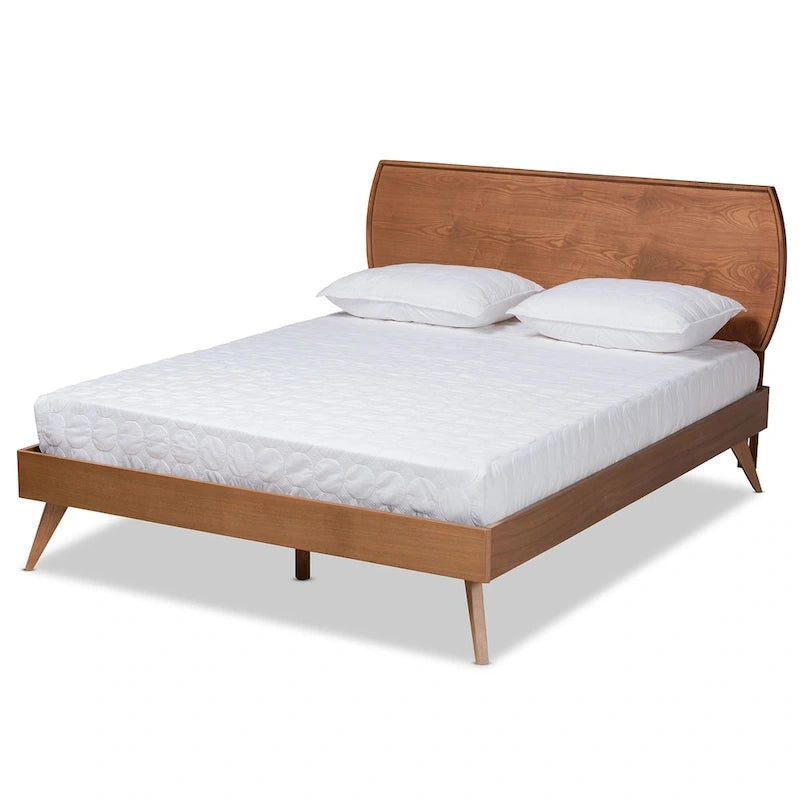 Aimi Mid-Century Walnut Brown Finished Wood Platform Bed