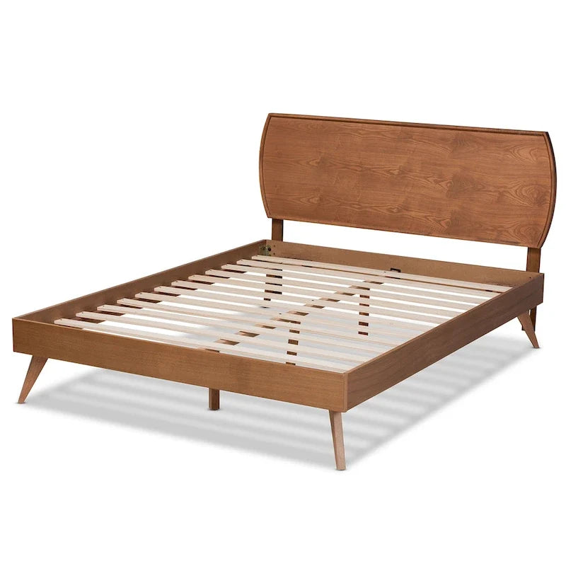 Aimi Mid-Century Walnut Brown Finished Wood Platform Bed 4