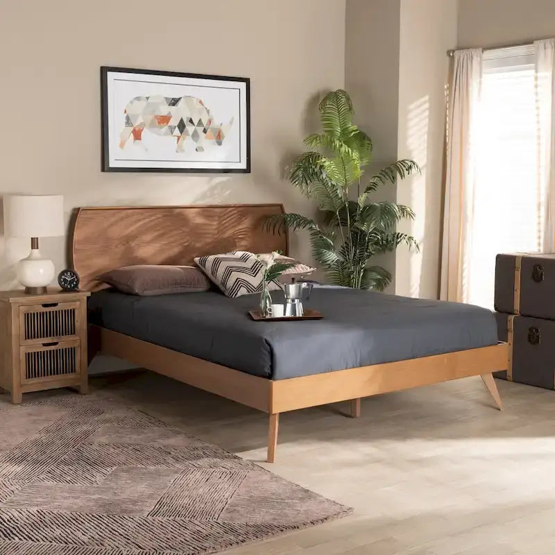 Aimi Mid-Century Walnut Brown Finished Wood Platform Bed 7