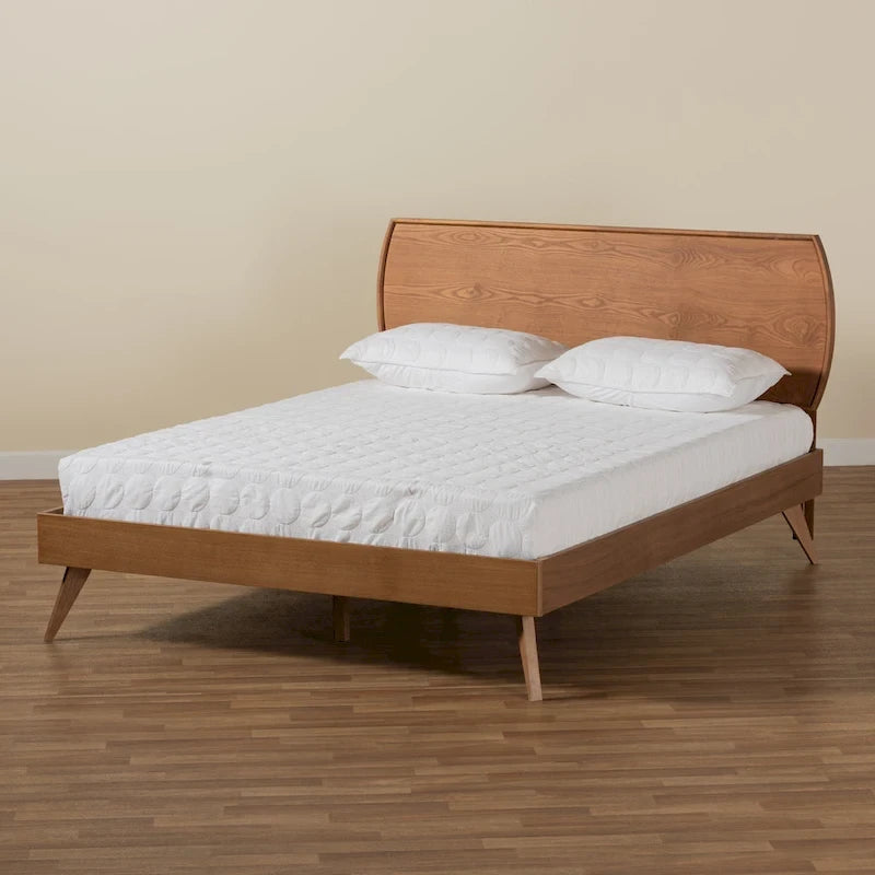 Aimi Mid-Century Walnut Brown Finished Wood Platform Bed 8