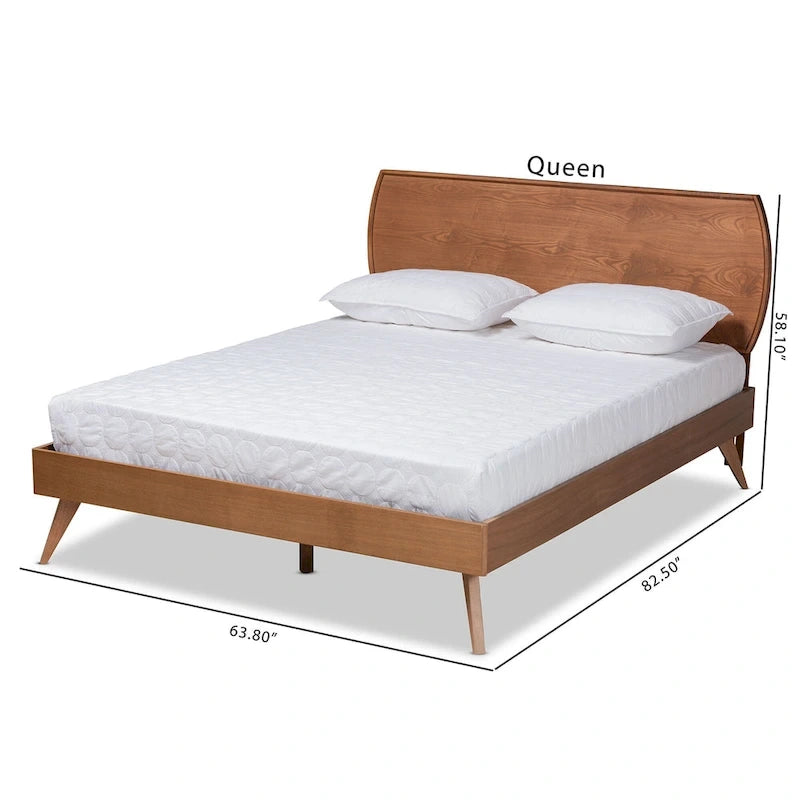 Aimi Mid-Century Walnut Brown Finished Wood Platform Bed 10