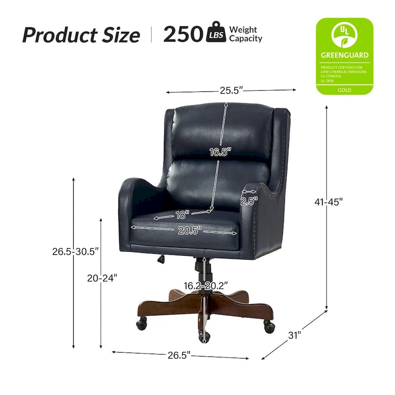 Pete Faux Leather Adjustable Height Swivel Executive Chair with Tilt Mechanism by HULALA HOME 32