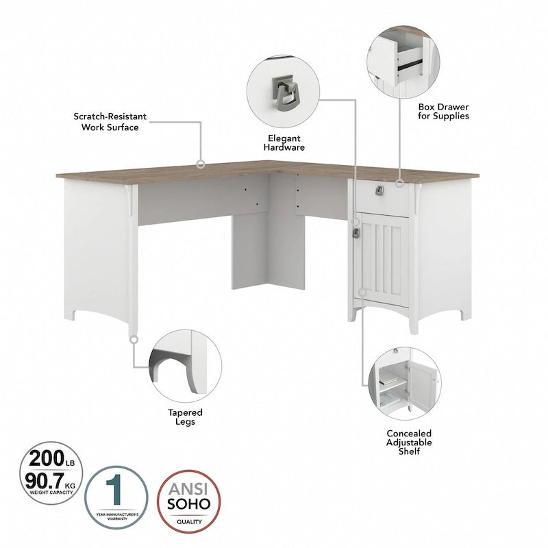 Bush Furniture Salinas 60W L Shaped Desk with Drawers and Storage 23