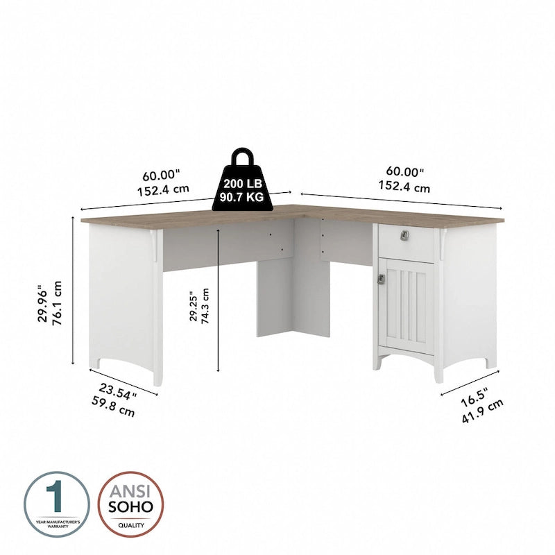 Bush Furniture Salinas 60W L Shaped Desk with Drawers and Storage 24