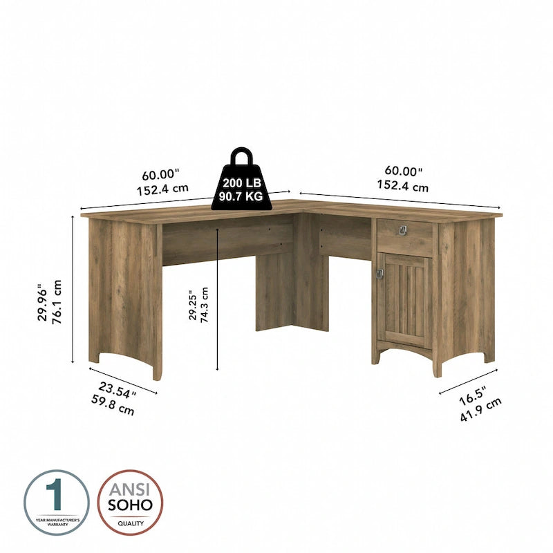 Bush Furniture Salinas 60W L Shaped Desk with Drawers and Storage 33