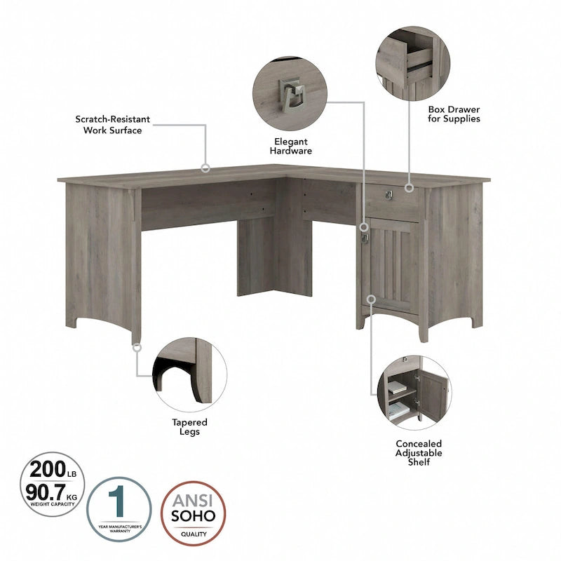 Bush Furniture Salinas 60W L Shaped Desk with Drawers and Storage 41