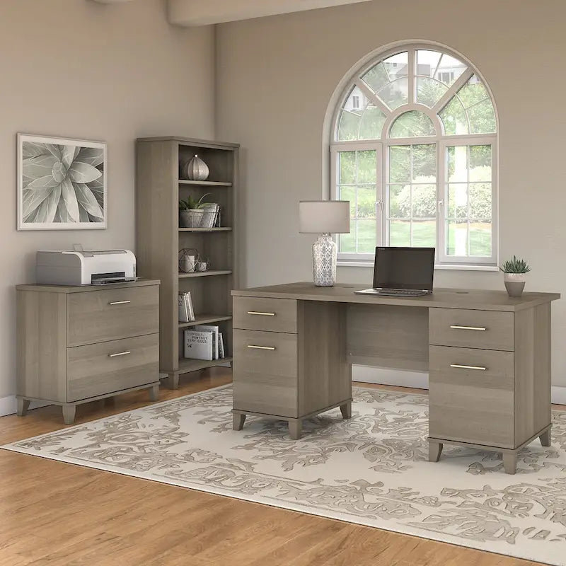 Somerset 60W Office Desk with Cabinet and 5 Shelf Bookcase 8
