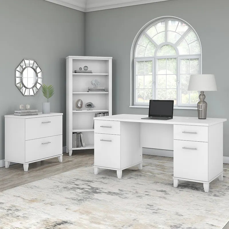 Somerset 60W Office Desk with Cabinet and 5 Shelf Bookcase 9