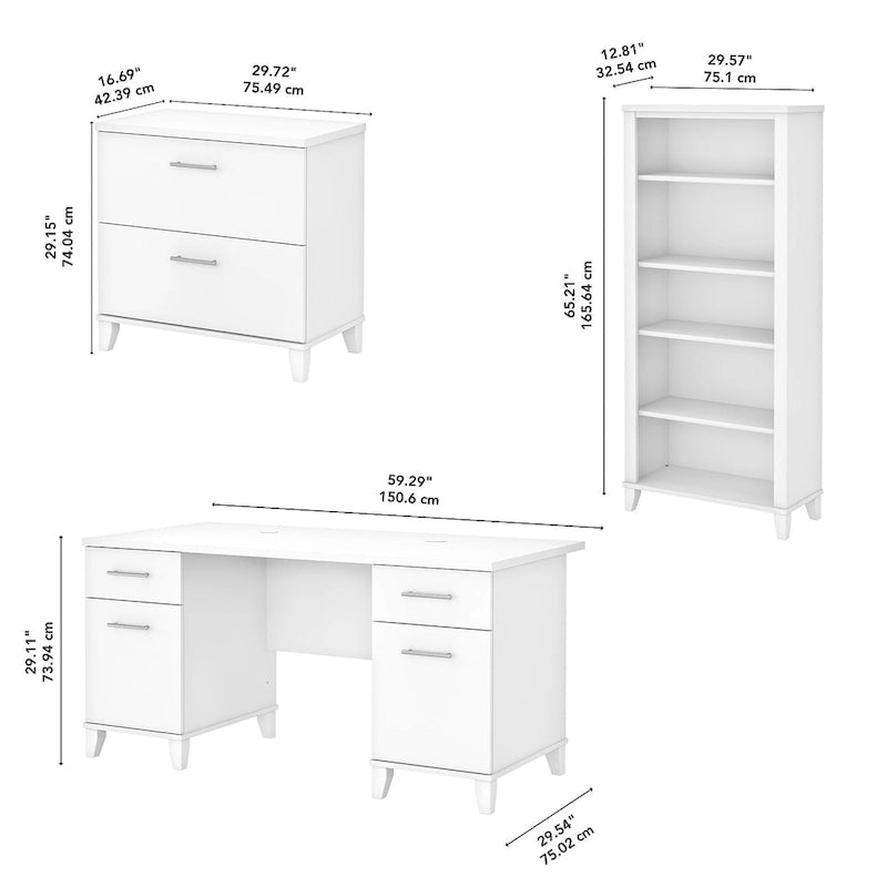 Somerset 60W Office Desk with Cabinet and 5 Shelf Bookcase 14