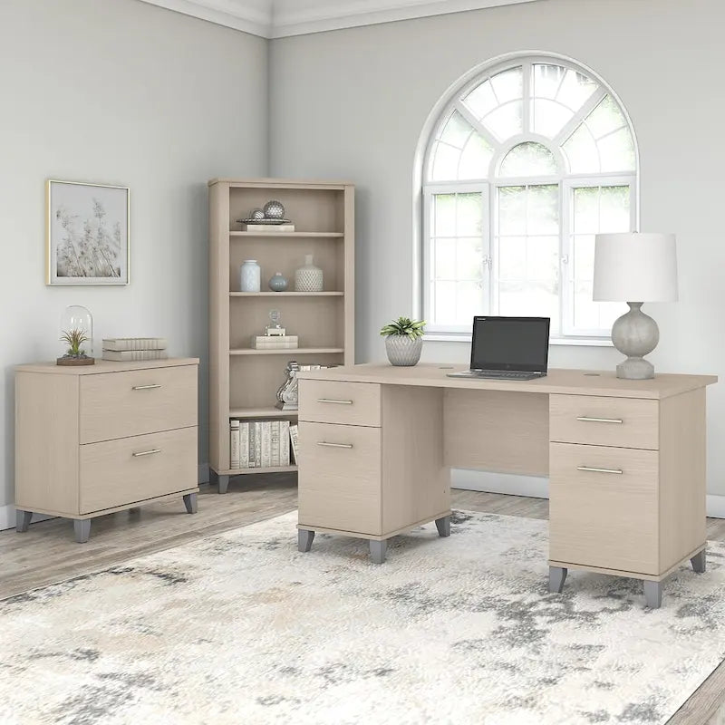 Somerset 60W Office Desk with Cabinet and 5 Shelf Bookcase 16