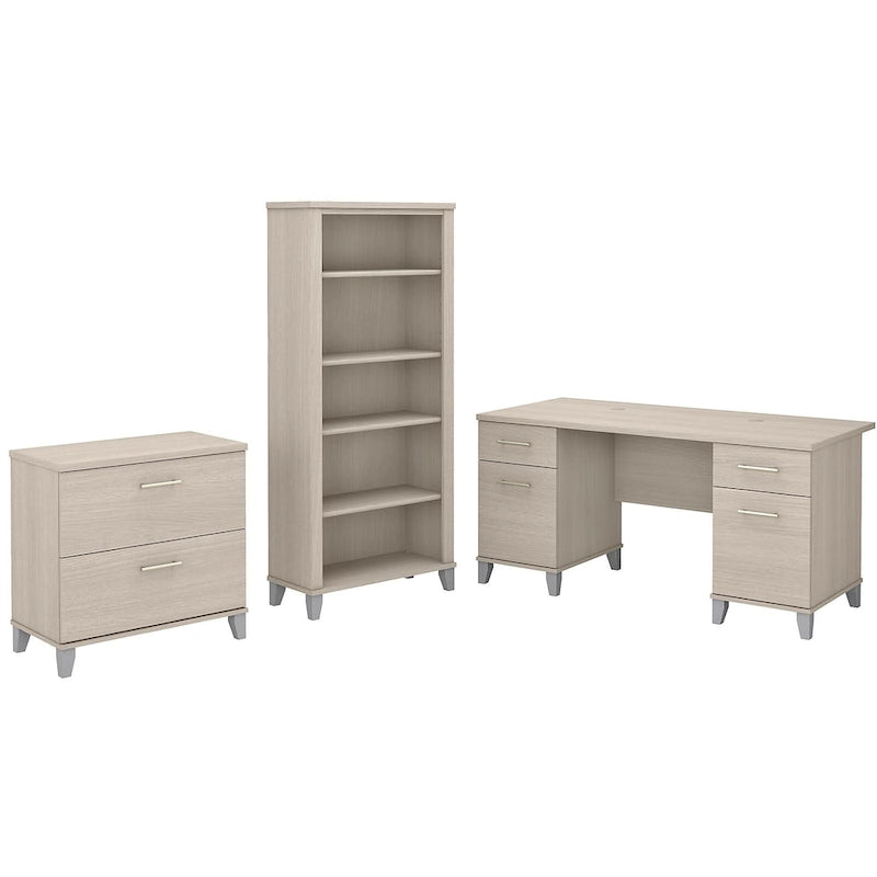 Somerset 60W Office Desk with Cabinet and 5 Shelf Bookcase 17