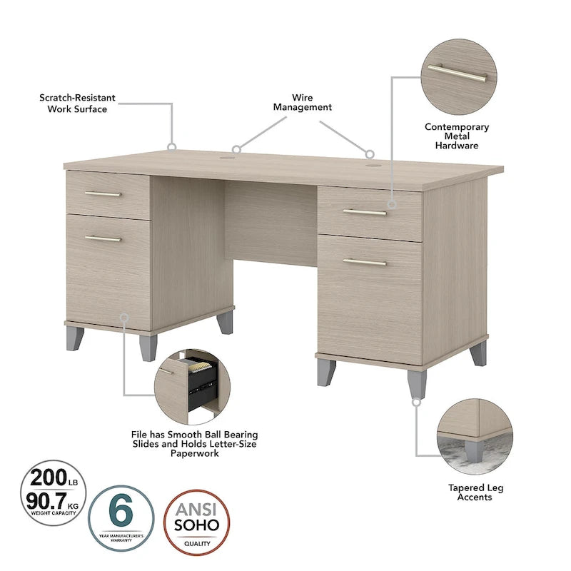 Somerset 60W Office Desk with Cabinet and 5 Shelf Bookcase 18