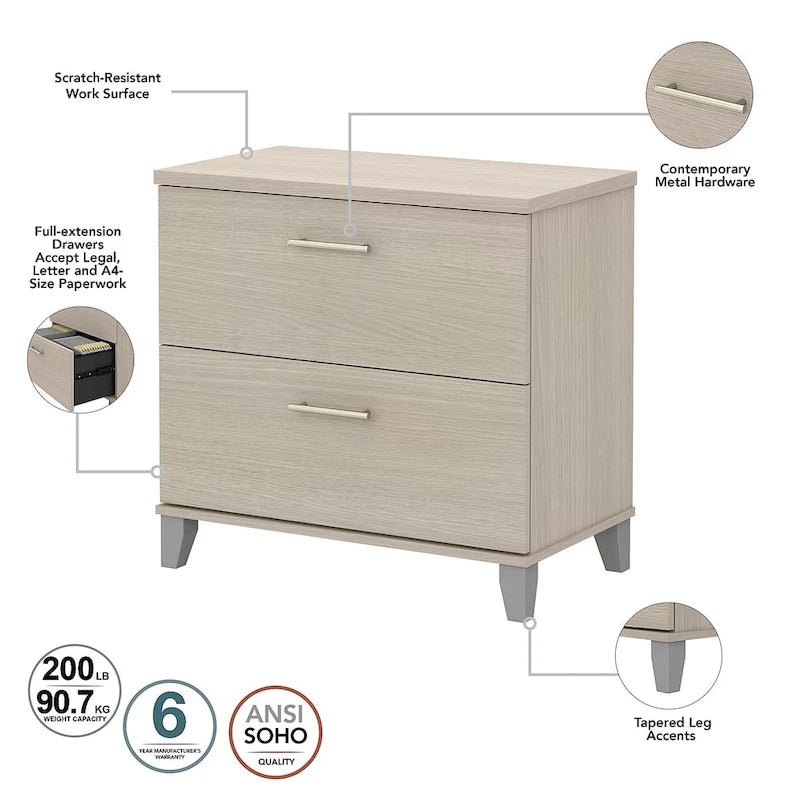 Somerset 60W Office Desk with Cabinet and 5 Shelf Bookcase 19