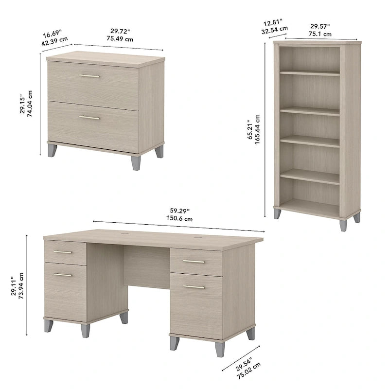 Somerset 60W Office Desk with Cabinet and 5 Shelf Bookcase 21